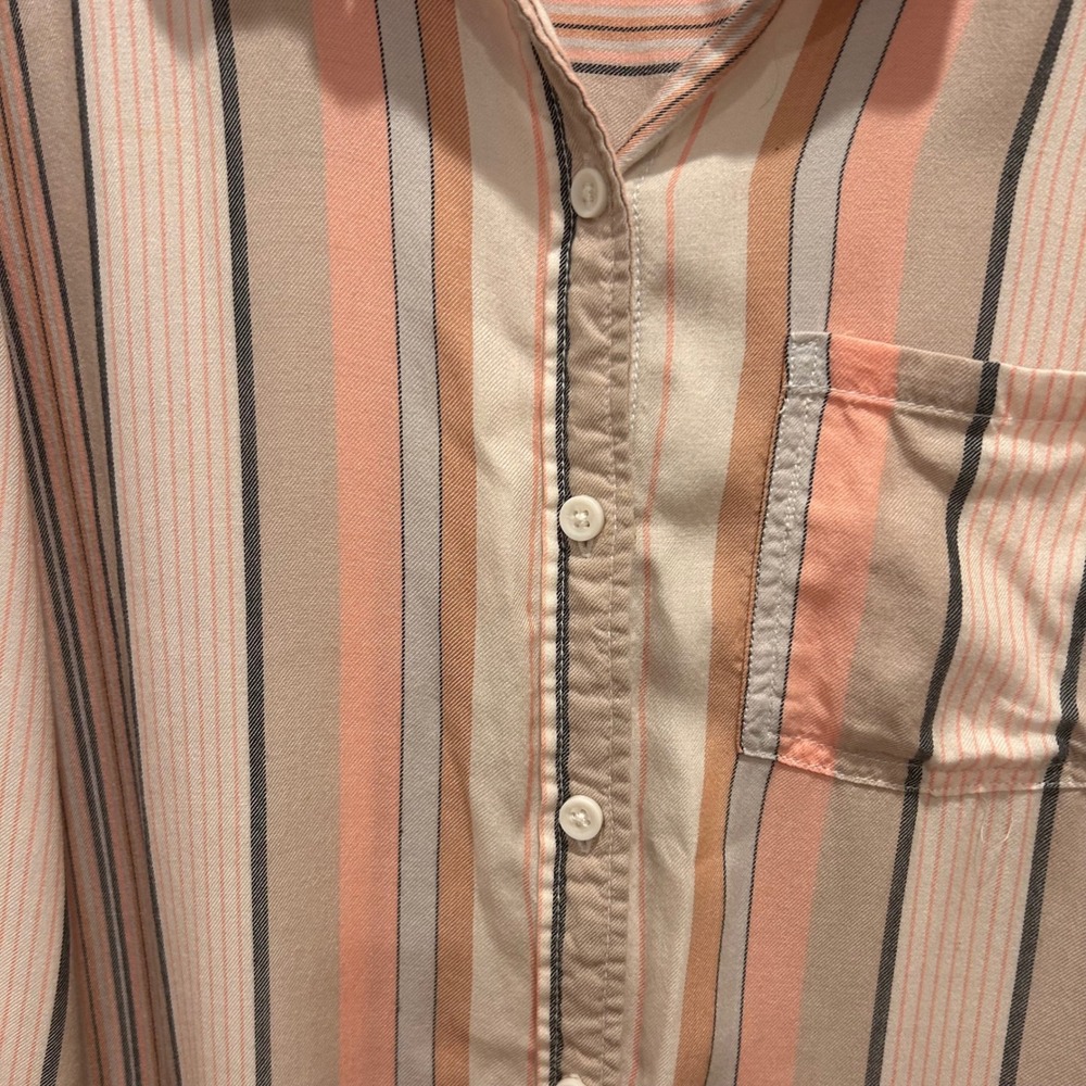 Beachlunchlounge Striped Button Down Shirt Womens Medium Peach Pink Tan Rayon - Picture 4 of 6